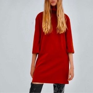 Zara Red 3/4 Sleeve Turtle Neck Dress Size M